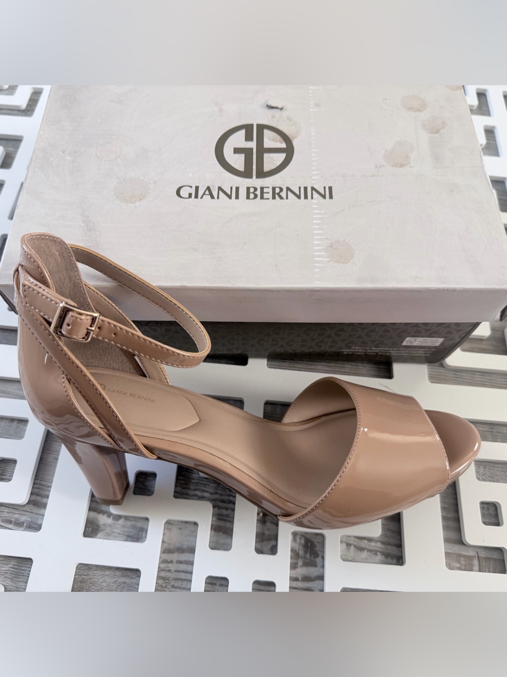 Giani Bernini Nude Patent Open-Toe Slingback Heels